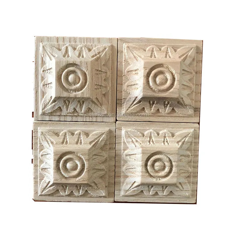 Wood Carving square Rose Flower Wooden Appliques
