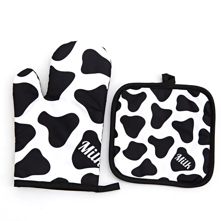 Kitchen Thickened Polyester Printed Microwave Oven mittens High Temperature Baking Anti-scalding Gloves Heat Insulation Gloves