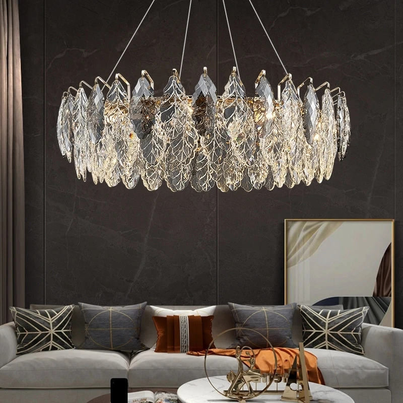 Light luxury chandelier crystal lamp European simple living room lighting villa chandelier Nordic net red bedroom lamps