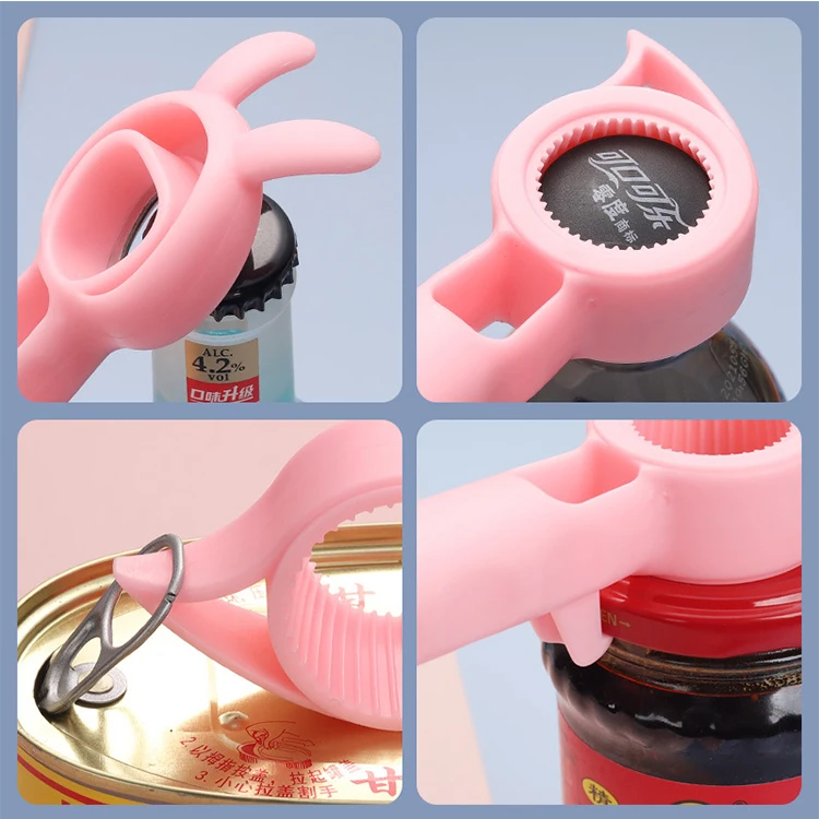 Multifunction Bottle Openers and Can Opener Pink Stainless Steel Rabbit Wine Opener