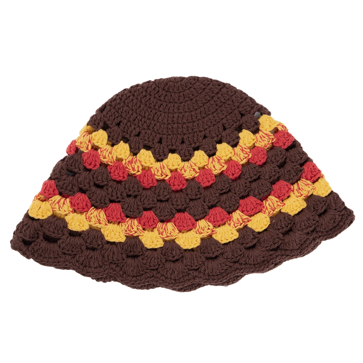 Hand made crochet bucket hat hollow wool hat contrast knitted basin hat