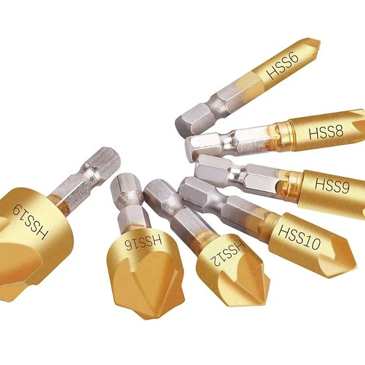 
Free Shipping Countersink Drill Bit Set 7 Pack 1/4' Hex Shank and 90 Degree HSS 5 Flute Drill for Woodworking Drilling 