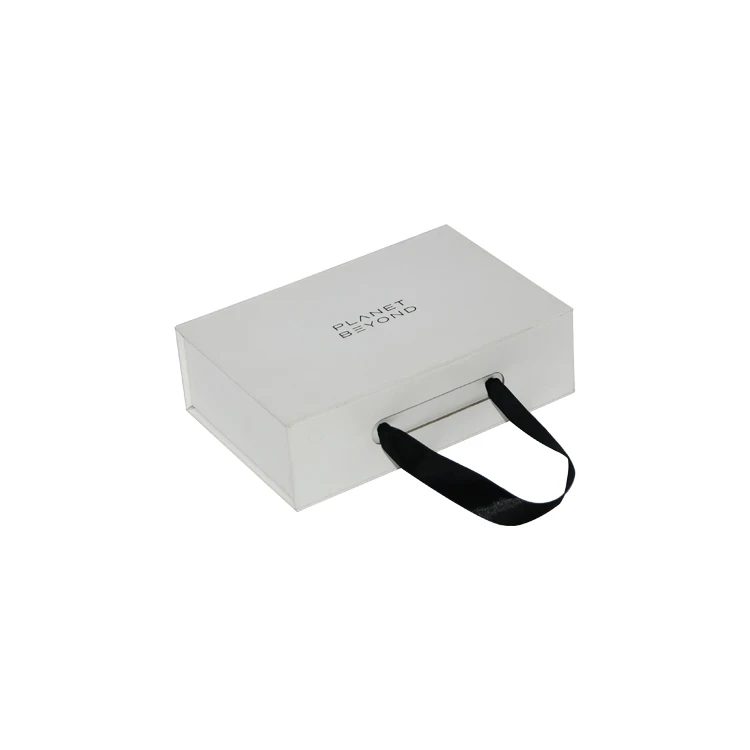 Luxury White Book Shaped Rigid Paper Magnetic Closure Gift Box with Ribbon for Art Earplugs