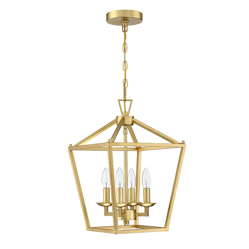 4-Light GOLD Farmhouse Lantern Modern Chandelier Light Fixture Black Rustic Lantern Pendant Light Fixture Adjustable Chain,