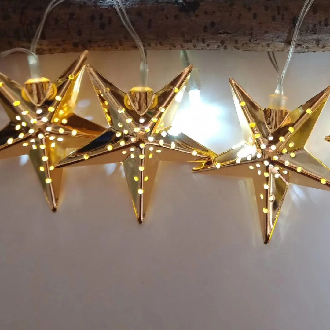 Металлическая сказочная светодиодная гирлянда в форме звезды на батарейках для сада Рождества Рамадана свадьбы Нового года вечеринки украшения дома