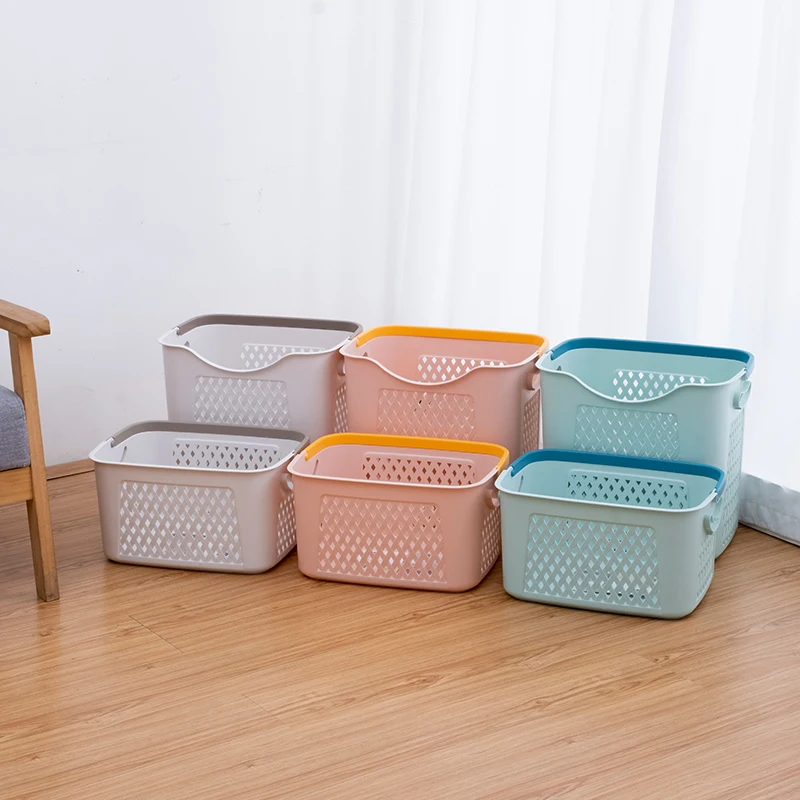 Portable storage organizer laundry plastic basket toy organizer storage baskets laundry basket with weaving pattern