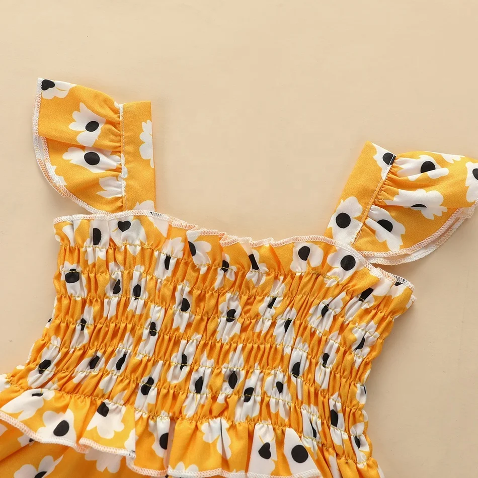 
Customized Baby Clothing Ruched Design Sleeveless Printed Summer Casual Dress Kids 