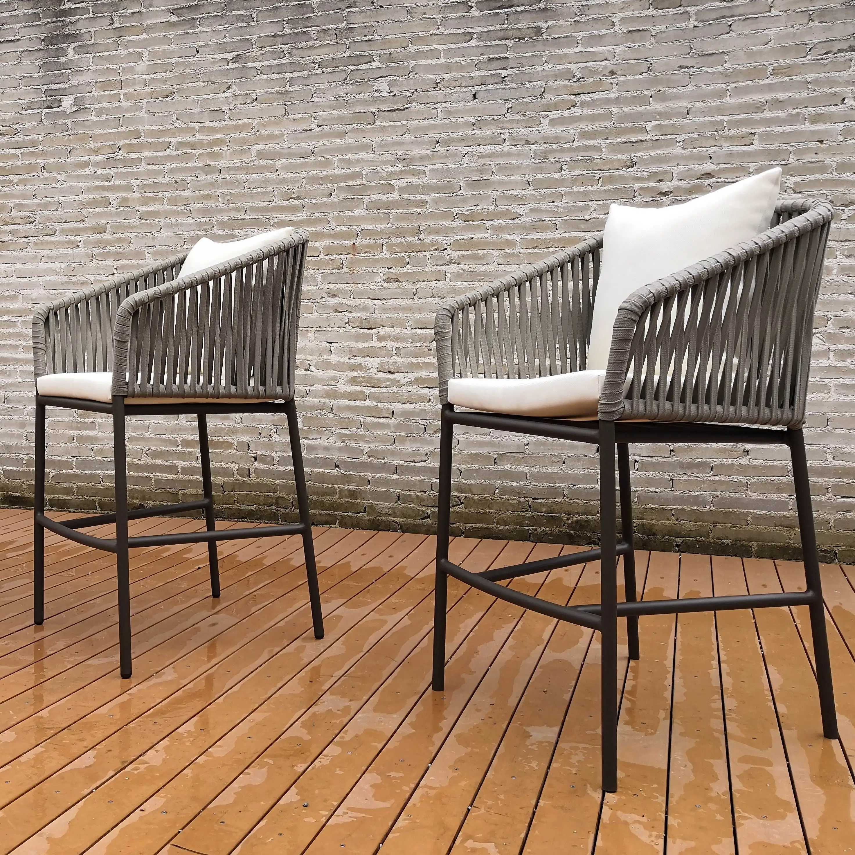 Design  Hotel Club Cafe Outdoor Bar Furniture, Bar Metal Aluminum Rope Chair Dining Armchair