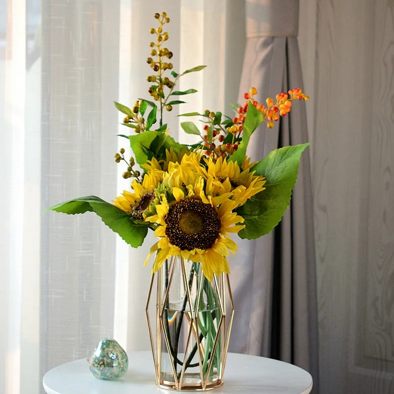 Golden geometric art glass vase can store water diamond-shaped metal vase