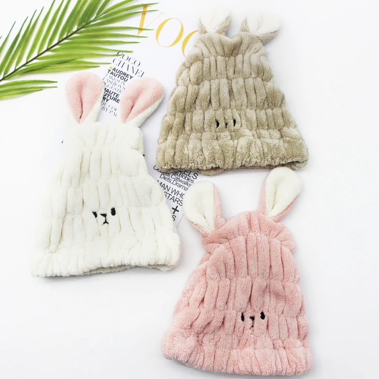 Cute Cartoon Rabbit Dry Hair Cap Ultra Absorbent Coral Velvet Children Dry Hair Hat Fast Drying Bath Shower Head Towel Wrap