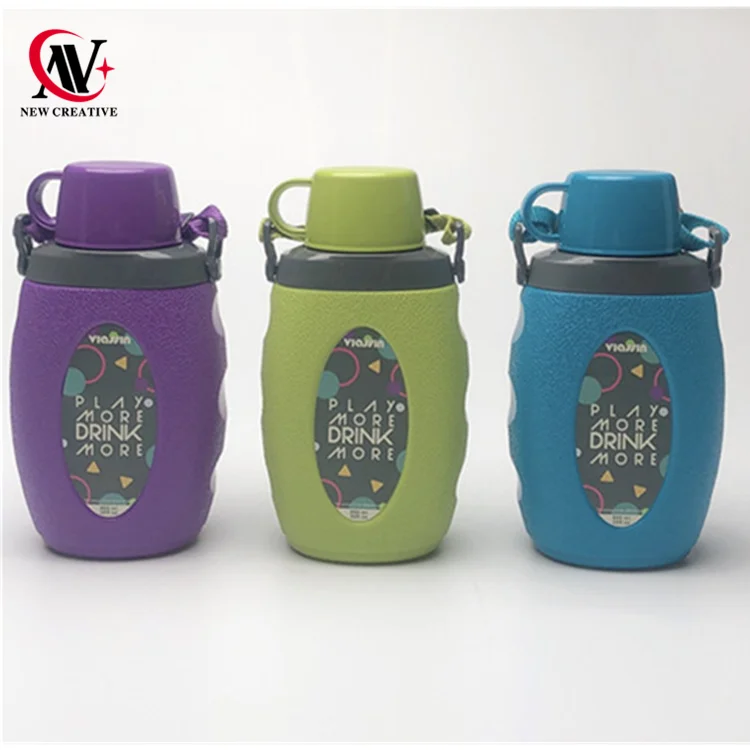 plastic bottle with cup cover oval sports anti slip water bottle with rope for kids 960ml
