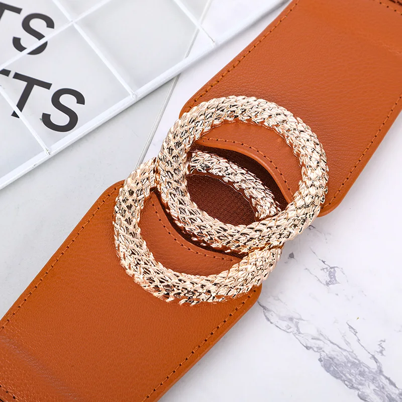 European And American Hotselling Double Big Interlocking Rings Skirt Coat Corset Belt Leather