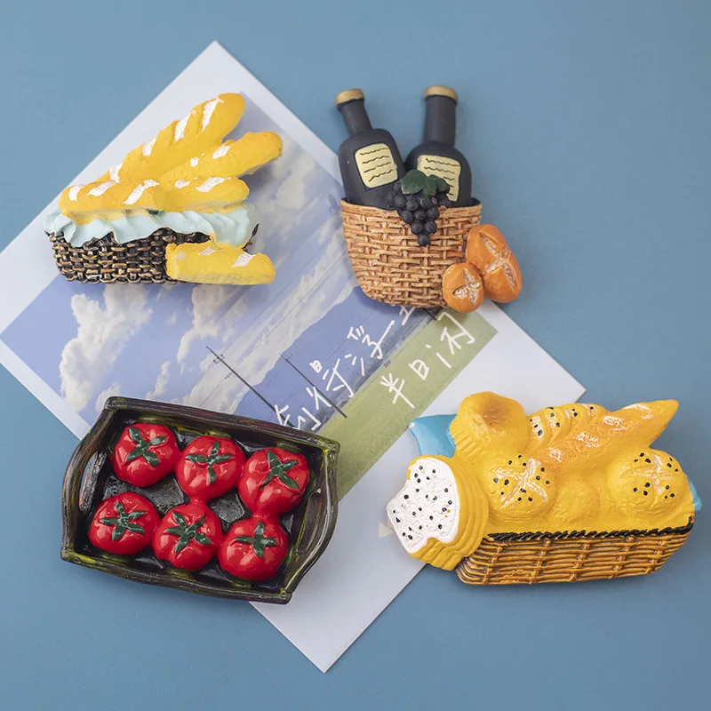 Creative Wholesale 3D Fridge Magnet Printed Kitchen Simulation Food Egg Bread Coffee Magnet Indicator Magnets