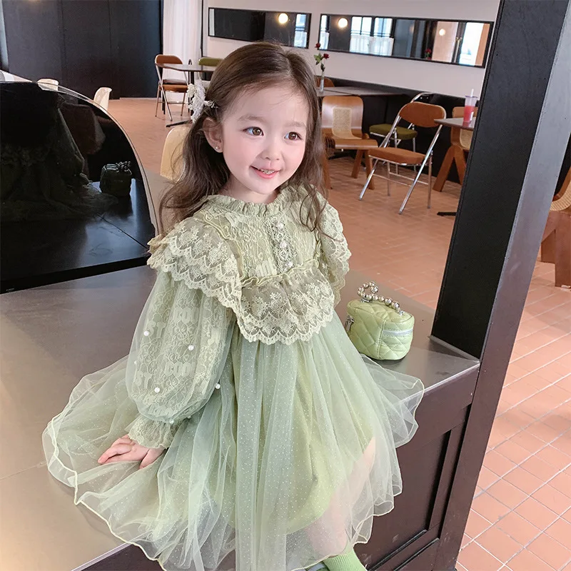 1 Pcs Custom Label Color blocks tulle Spring Autumn Infant Toddler Children Clothes Kids Girls Ruffled Dress