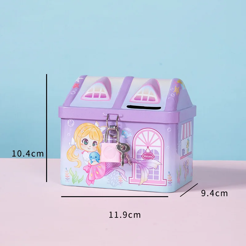 Promotional Luxury Tin Metal Cookies Toy Jelly Packing Irregular House Shape Tin Gift Box with Lock Girls Gift Package