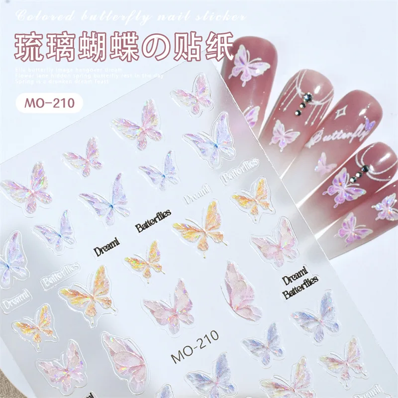 3 styles Butterfly Letters Nail Stickers 3D Self Adhesive Waterproof DIY Pink Blue Purple Glitter Butterfly Nails Decoration