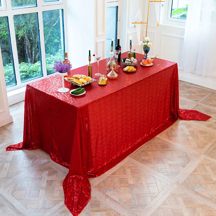 Round Rectangle Square 100% Polyester Shiny Table Cloth,Sparkle Glitter Sequin Tablecloth for Wedding party