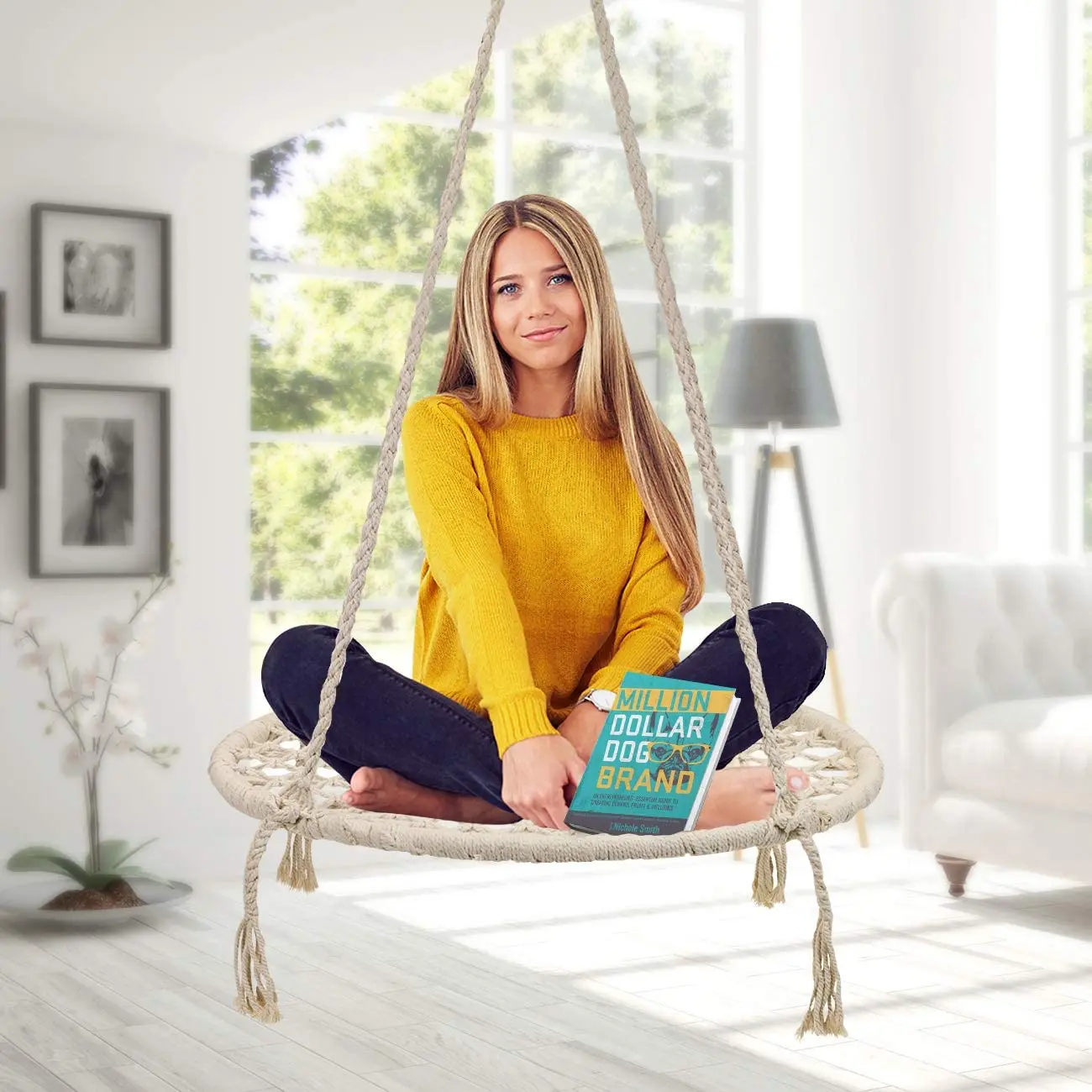 Children Round Swing Platform Mesh Rope Weaving Hammock Swing Chairs For Garden Patio Tree Hanging Swing Flying