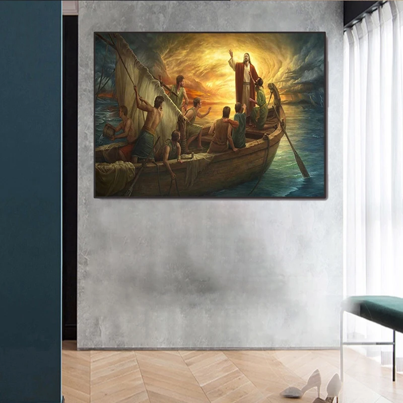 Huamiao New Jesus Christ Calming The Storms From Fear to Faith Poster Decorative Painting Crystal Porcelain Painting Wall Art