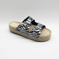 OEM & ODM ladies double straps slippers 2 cm  nature jute sole sandals casual summer espadrilles shoes for girls