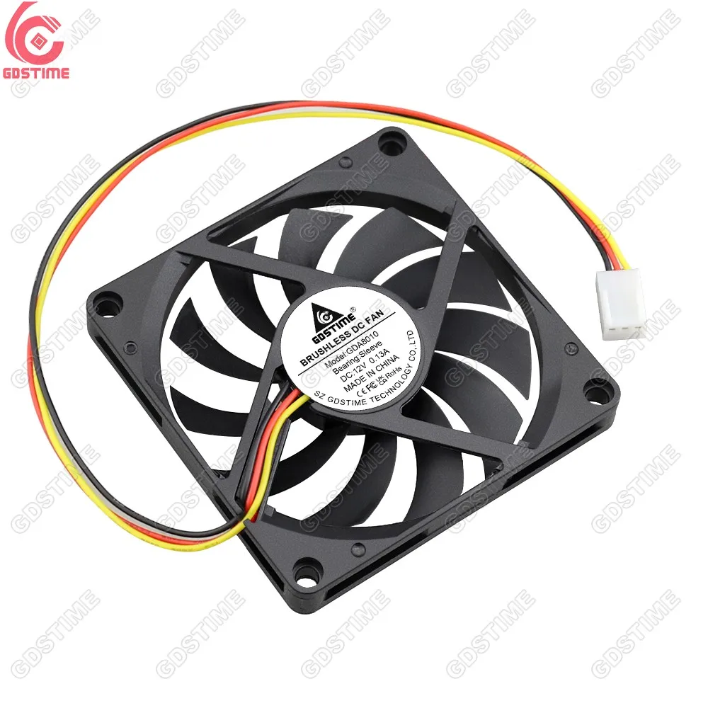 Gdstime GDA8010 80x80x10mm 80mm 3 PINS FG Sleeve Bearing DC 12V Brushless Axial Cooler Fan