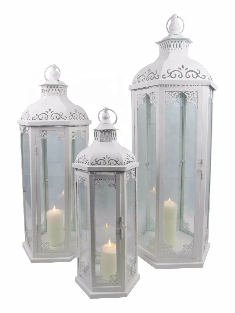 Set Of 3 Moroccan Wedding Decoration Hexagon Metal Lamps And Lanterns