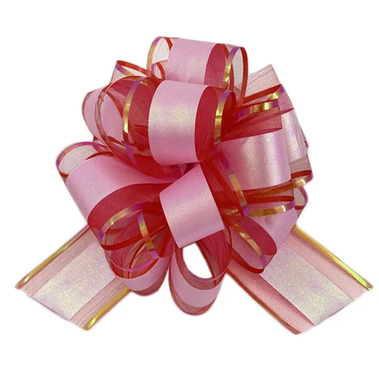 Wholesale Organza 6 Inches Plastic Ball Flower Pull Ribbon Bow Gift Wrap Pull Bows For Birthday Party Car Decoration