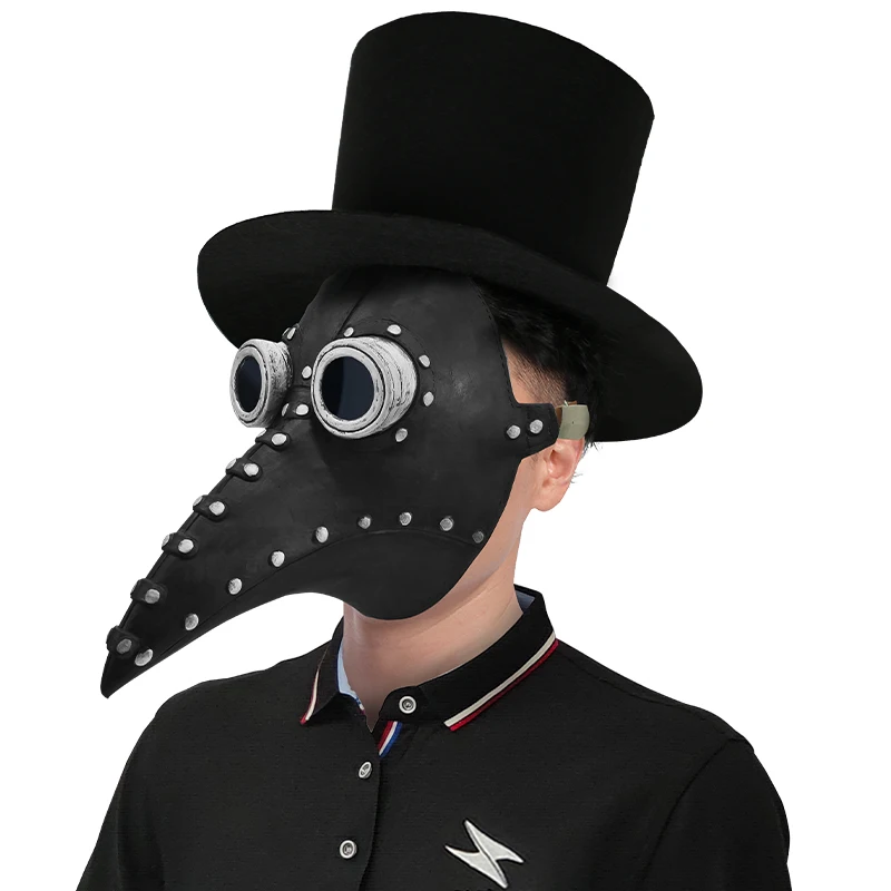 Customs Logo Latex Steampunk Plague Doctor Bird Mask Cosplay Long Nose Halloween Masquerade Costume Props