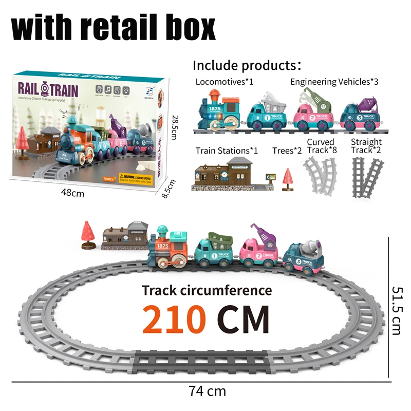 Battery Operated Railway Train Toys Car with Sound&Light Electric Train Tracks Locomotive Cars Educational Toys for Children