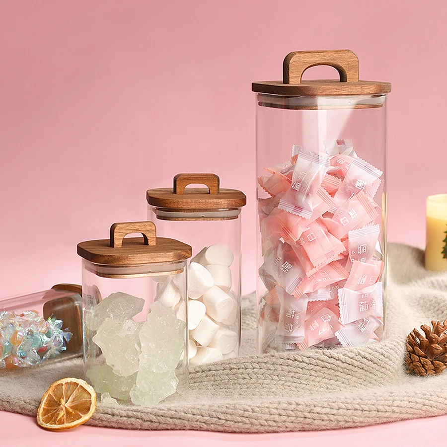 Pantry Storage Containers Glass Canisters Food Storage Glass Jars with Wood Bamboo Lids