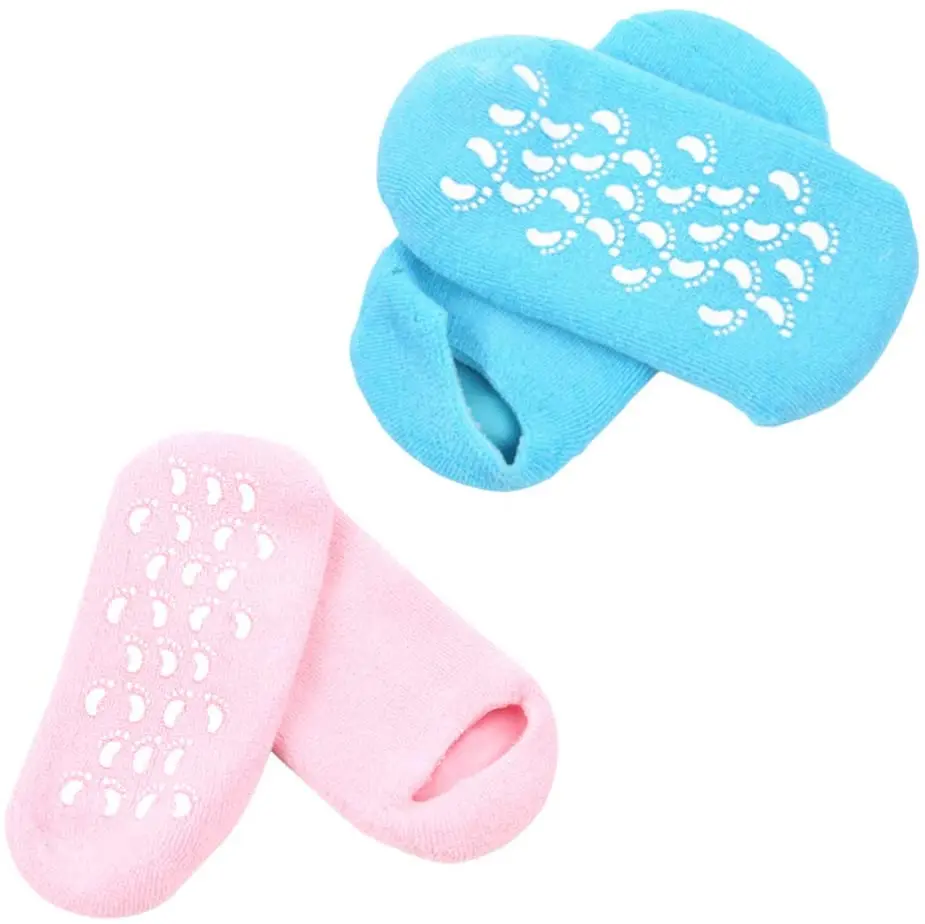 1Pair Moisturize Soften Repair Cracked Skin Silicon Gel Sock Skin Foot Massage Care Tool Treatment Spa Sock with pink Color