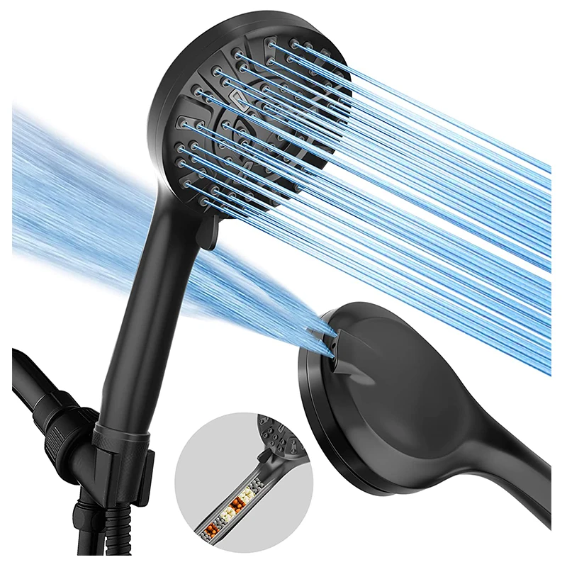 Galenpoo super september water saving handheld luxury  bathroom 10 functions handheld shower head, black  ionic shower head