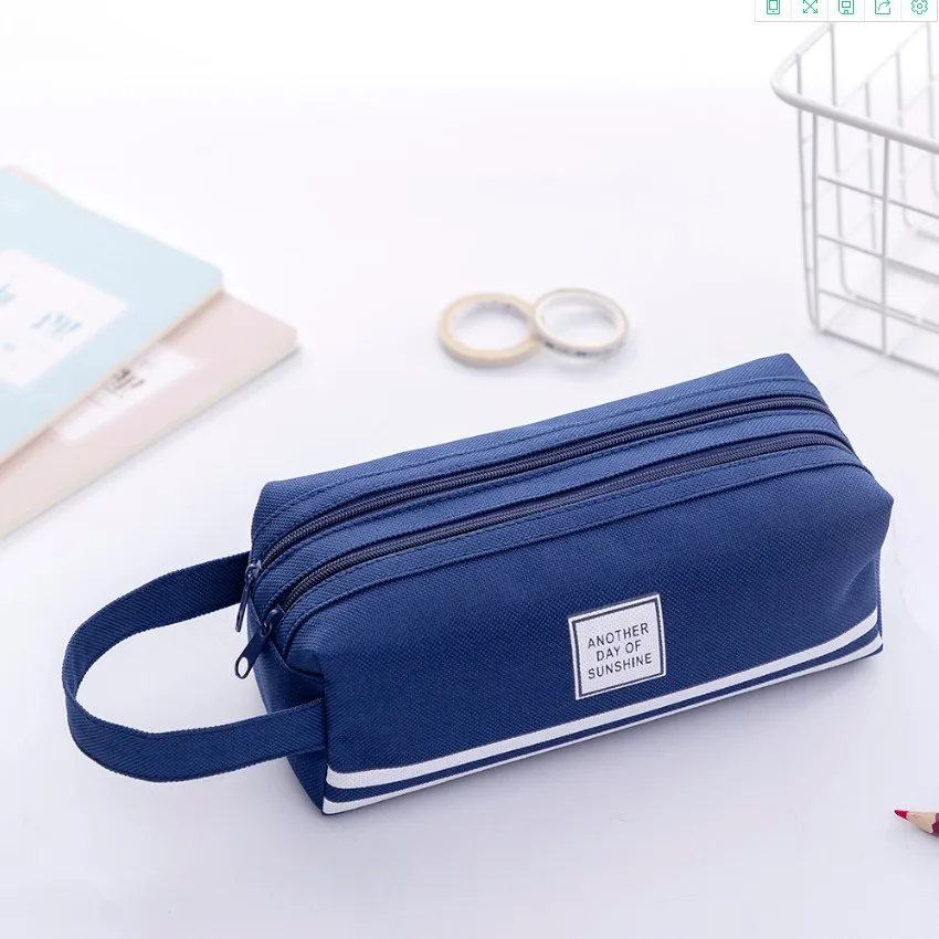 Solid Canvas Pencil Pen Bag Large Capacity Creative Korea Fabric Pencil Case for School