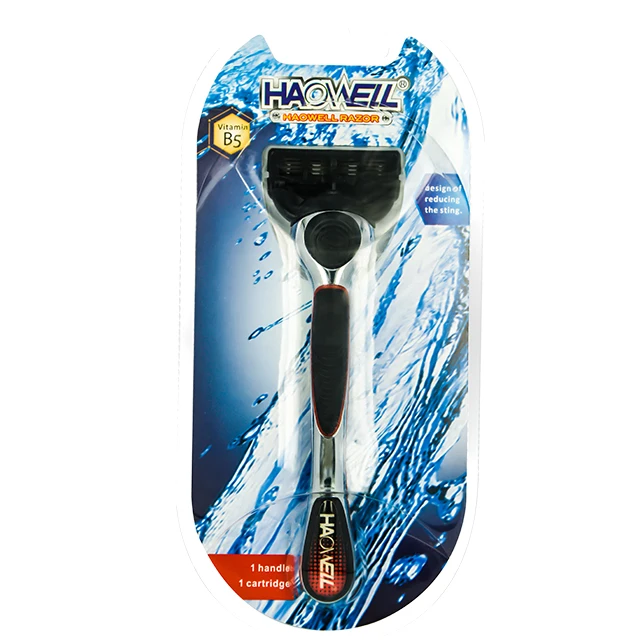 HW-B502DR Five 5 Blade system razor stainless steel sharp blade mens shaving razor with rubber metal handle