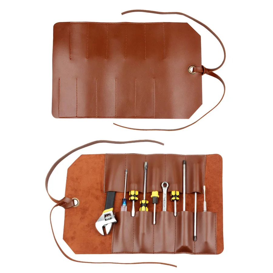 Multifunctional  scroll pack leather portable repair woodworking electrician  monkey spanner storage  kit