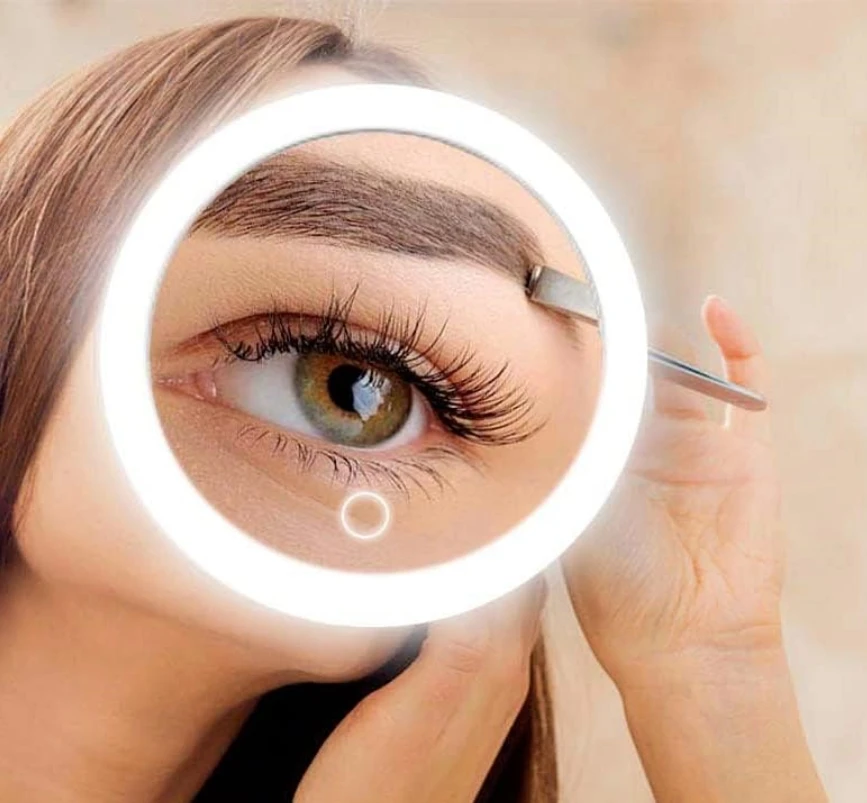 VGC China Triple Suction Cup Magnifying Mirror with Backlit LED Compact Portable Lighted Makeup Mirror for Bathroom or Travel