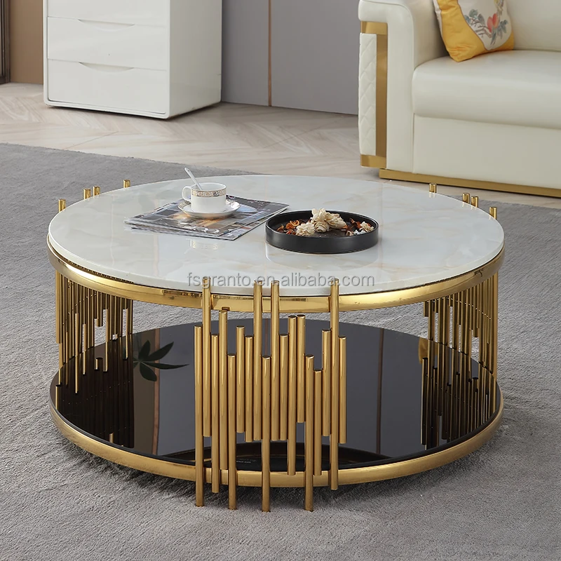 Nice Quality Marble Top Coffee Table Stainless Steel Furniture Indoor Side