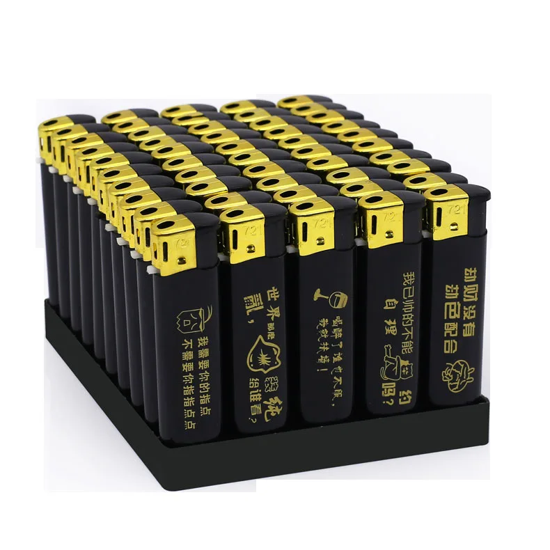 Custom logo frost rubber painting black golden style E721 slim electronic disposable mini pocket electronic flame lighter