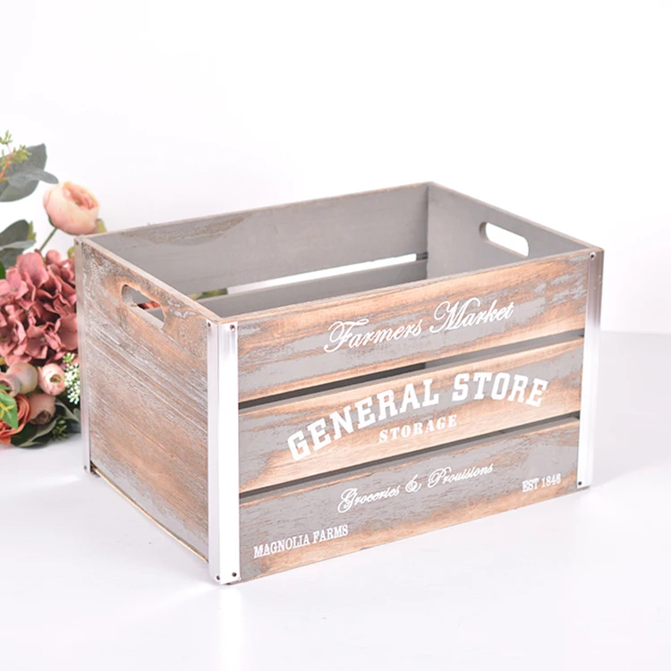 Factory Custom Wholesale Vintage Recycled Visit Old Chic Unfinished Wood Fruit Crate Wooden Crate Box