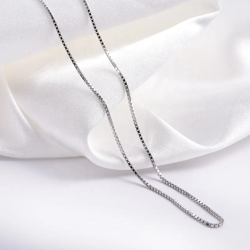 
SJ-CH001 Rhodium Plated 925 Sterling Silver 18 Inch Box Chain Pendant Necklace Chain For Jewelry Making 