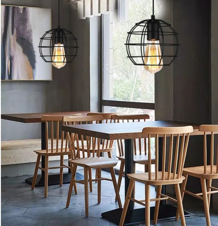 Nordic creative personality cafe restaurant small iron cage art bar table chandelier clothing store retro mesh chandelier
