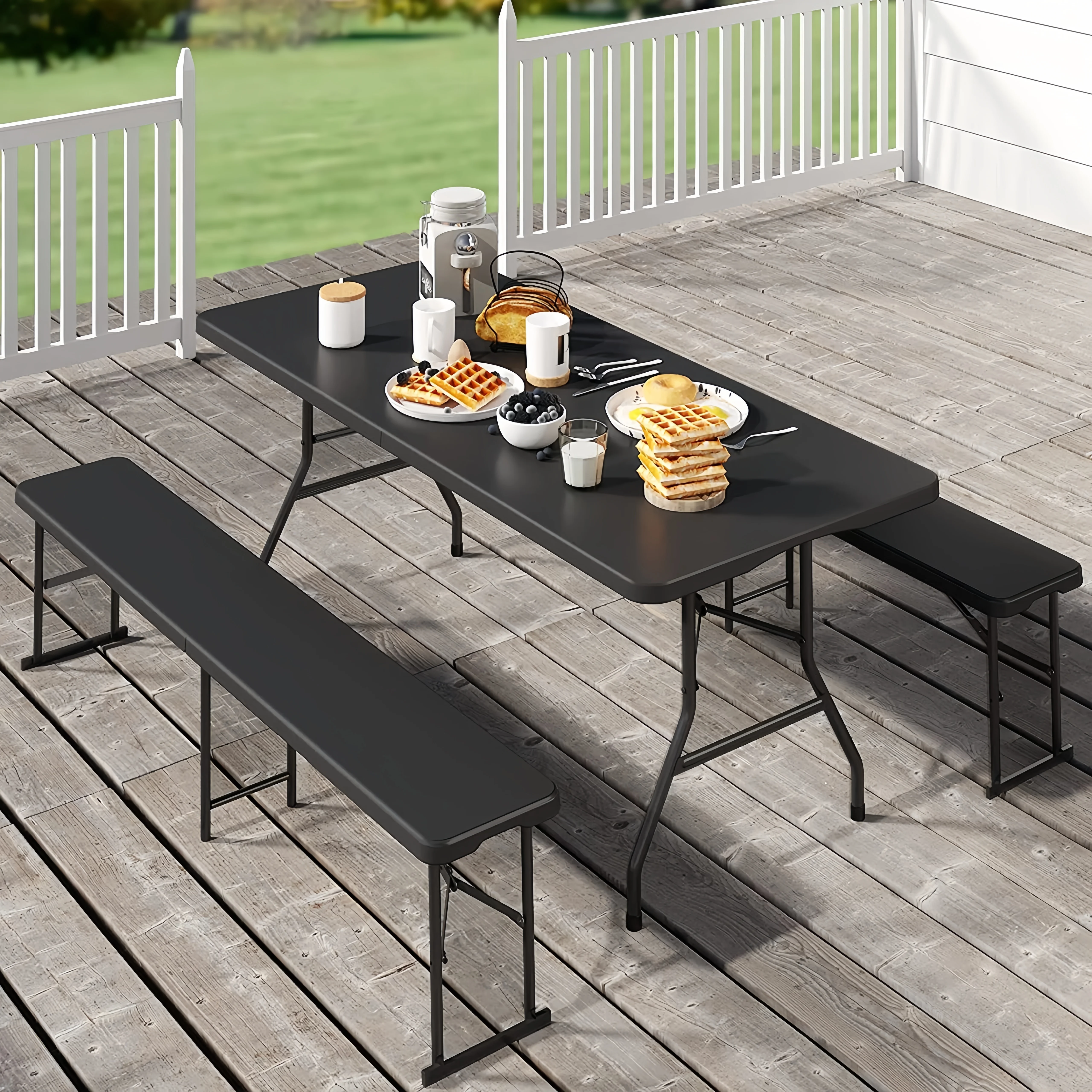 Outdoor Indoor 6FT Black Portable Plastic Folding Bench