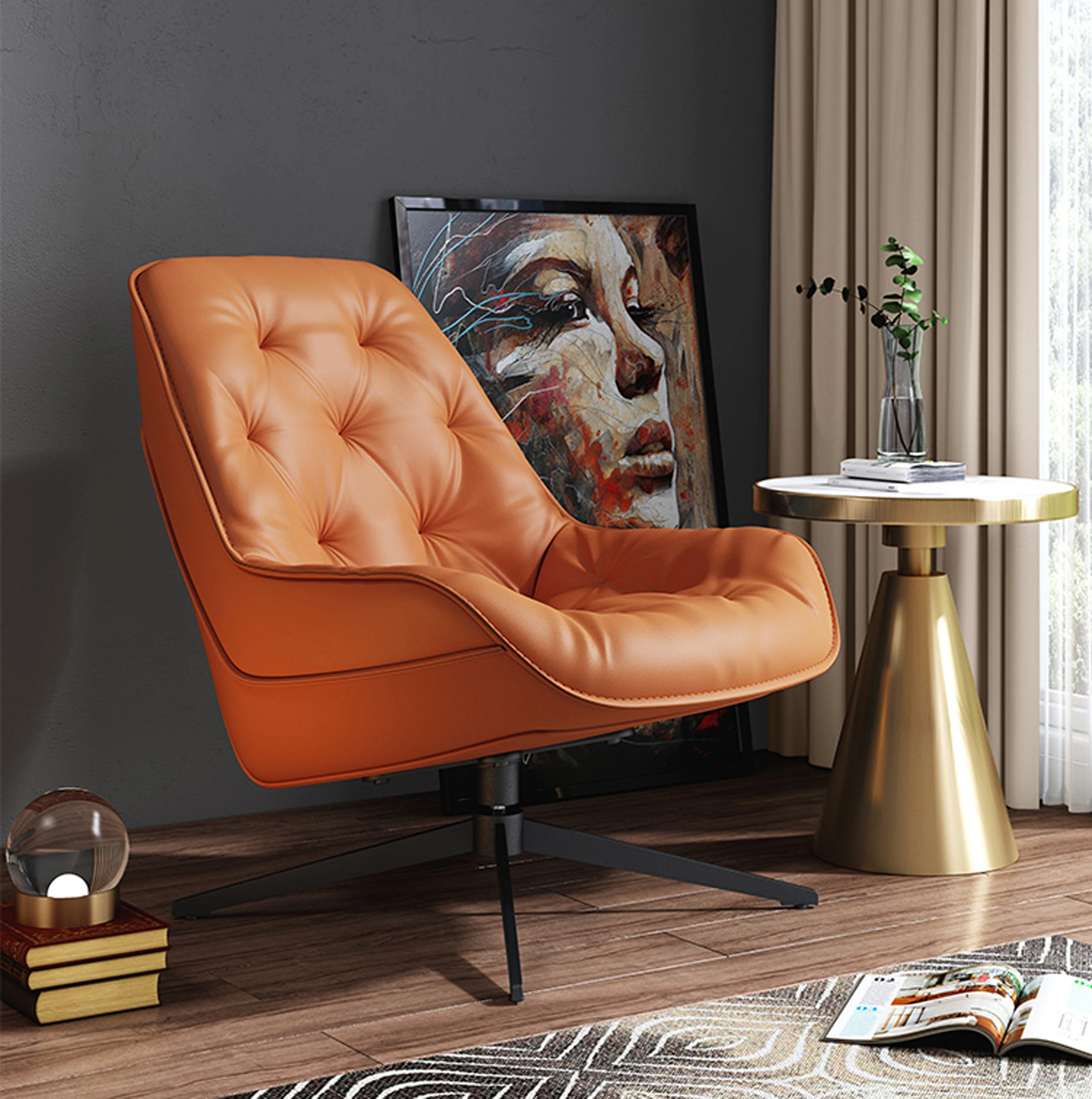 New style modern living room fashion hotel synthetic leather leisure chair revolving recliner chair