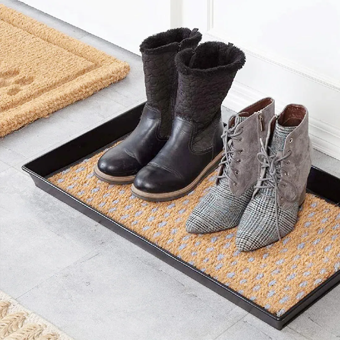 Recycled Rubber Boot Shoe Tray with Coir Insert