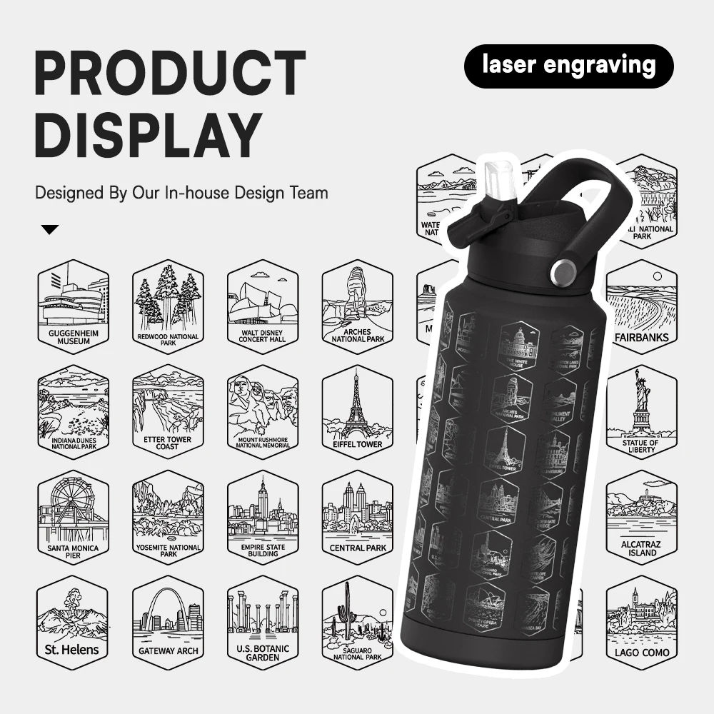 Wholesale Insulated DOuble Wall Stainless Steel Water Bottle with Laser Engraving National Parks