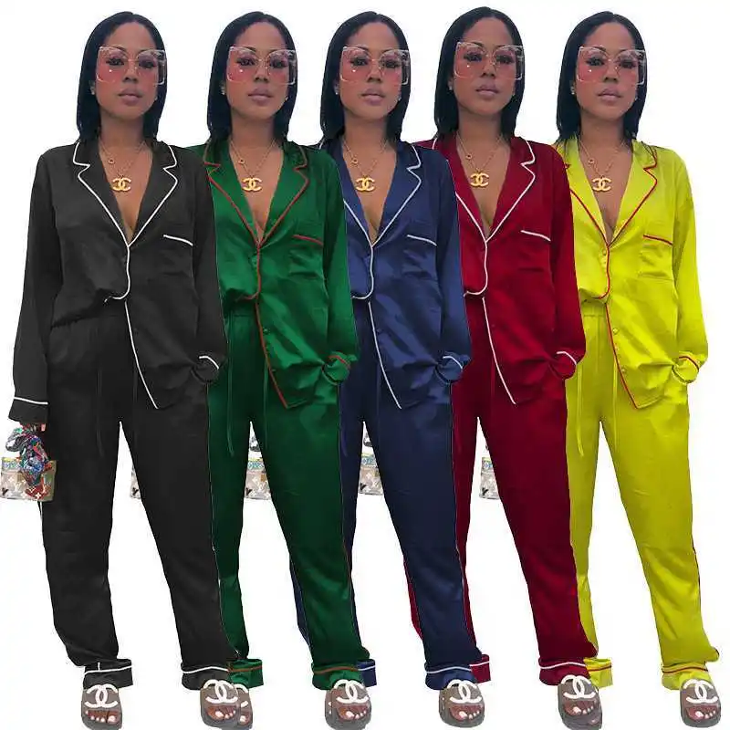 
2021 New Women Silk Sexy Lingerie Pajamas Pyjamas Sleepwear Pajama Set Night Suit Nightwear Casual Lounge Wear 