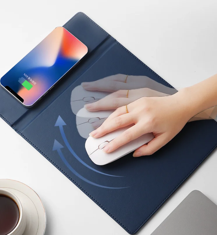 Multifunctional Wireless Charging Standard PU Mousepad 15w Fast Charger Waterproof Desk Office Computer Mouse Pad Custom Logo
