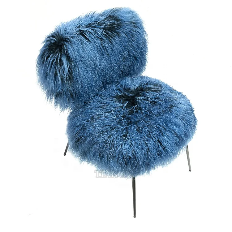 Modern italy designer furniture black stainless steel blue leather fur nepal mongolia armchair by Paola Navone