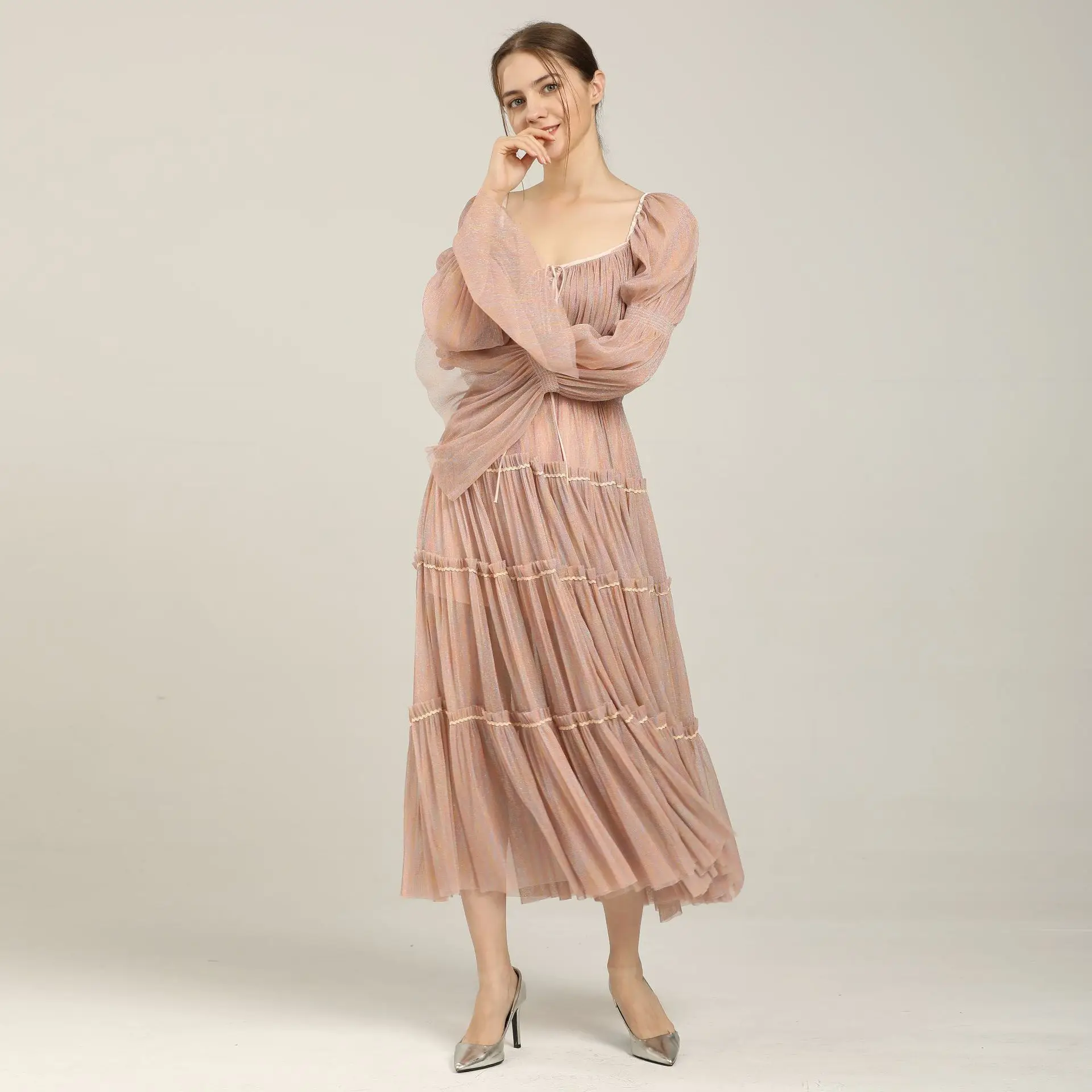 Wholesale 2023 European and American Summer New Dress Sexy Temperament Bunched Pleated Chiffon Slim Fairy Dress