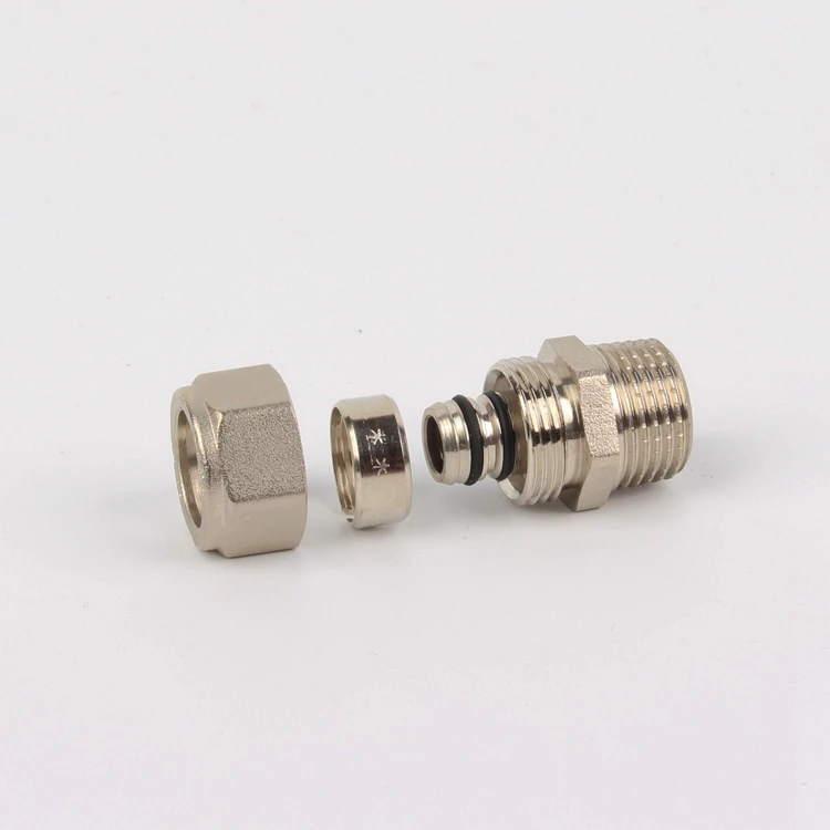 Double color pipe fittings brass compression fittings straight coupling male npt thread for pex-al-pex pipe